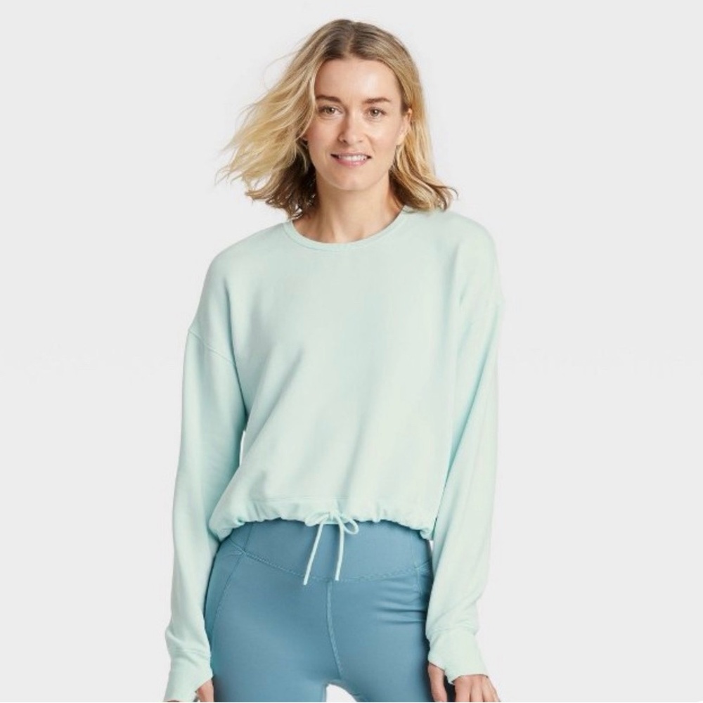 Teal Cropped Workout Pullover